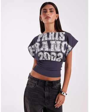 JJXX Top Con Cintura Ajustada Y Estampado Paris En Gris Carbón - Azul