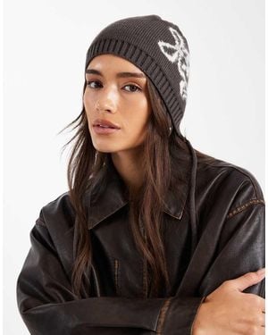 Daisy Street Intarsia Bonnet With Bows - Black