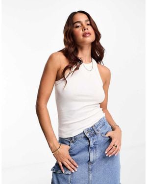 Monki Ribbed Racer Tank Top - White