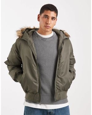 Hollister Heavyweight Military Hooded Fur Jacket - Grey