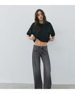 Pull&Bear Petite Jeans Dritti A Vita Bassa Grigi - Nero