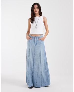 Wrangler Falda Vaquera Larga Con Lavado Y Pliegues De - Azul