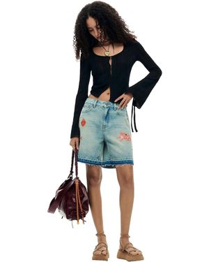Desigual – bedruckte jeans-bermudashorts - Blau