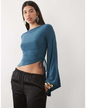 ASOS Drape Sleeve Asym Hem Top - Blue