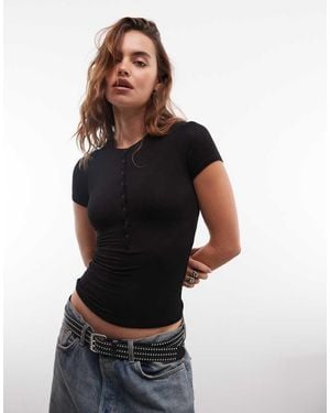 Weekday T-Shirt Serafino Nera A Maniche Corte - Nero