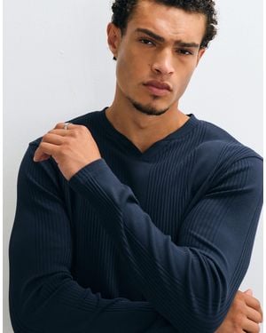 ASOS Muscle Fit Long Sleeve T-shirt With V-neck - Blue
