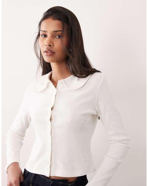 Miss Selfridge Cárdigan Entallado Con Cuello Babero De Canalé De -Blanco