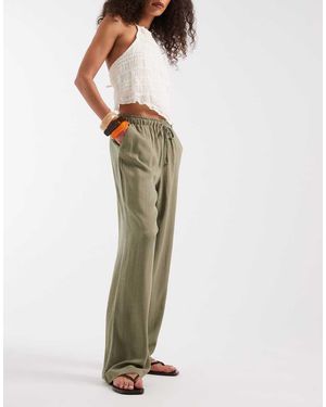 ONLY Pantalones Caquis De Pernera Ancha Sin Cierres De Mezcla De Lino - Verde