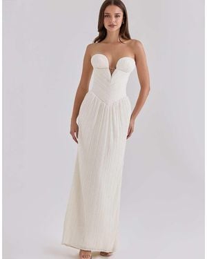 House Of Cb Valeriana Chiffon Micro Pleat Strapless Maxi Gown - White