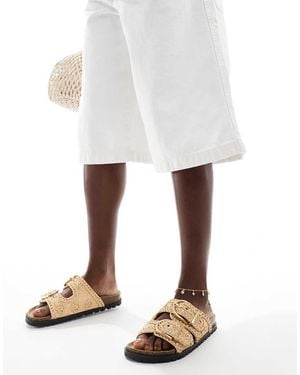 Stradivarius Flatform Double Buckle Sandal - White