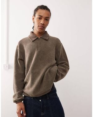 Weekday Trevor Fleece Half Zip Sweatshirt With Collar - Brown