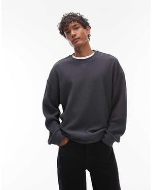 TOPMAN Oversized Fit Ottoman Crew Sweatshirt - Blue