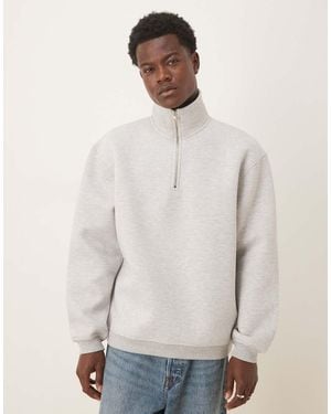 ASOS Oversized Scuba Quarter Zip Funnel Neck Sweatshirt - White