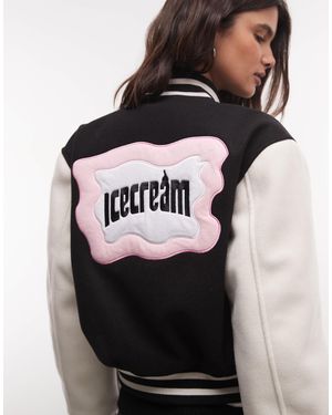ICECREAM Veste teddy courte noire/blanche à motif cônes et os