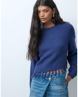 Mango Teen pull en maille à franges cobalt - Bleu