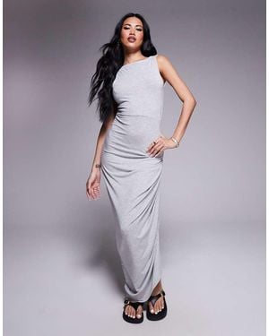 ASOS Slash Neck Asymmetric Ruched Side Midi - Purple