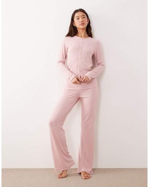 ASOS Mix & Match Soft Rib Fold Over Pyjama Trouser - Pink