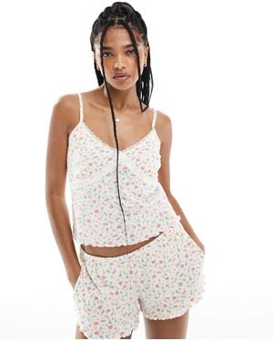 Hollister Lace Pointelle Cami And Low Rise Shorts Pyjama Set - White