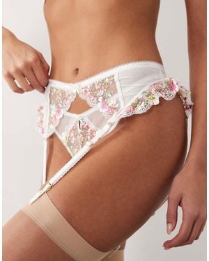 Boux Avenue Zinnia Floral Embroidered Garter Belt - Brown