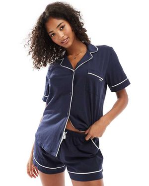 DKNY Signature Short Sleeve Notch Collar Boxer Set - Blue