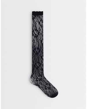 Vero Moda Sheer Knee High Socks With Lettuce Edge - White