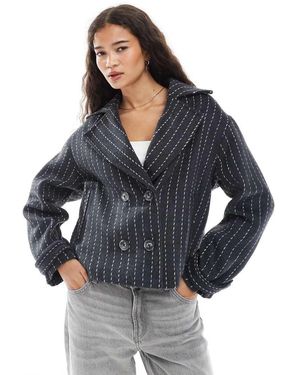 Wednesday's Girl Double Breasted Pinstripe Jacket - Blue