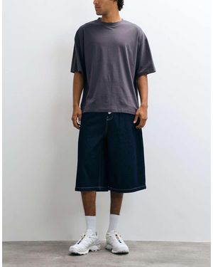 Reclaimed Vintage Denim Jort With Stitching - Blue