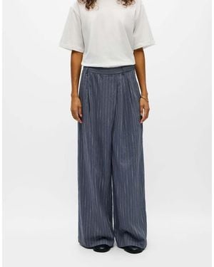 Object Loy Pantaloni Sartoriali A Righe A Vita Alta A Gamba Larga Grigi - Blu