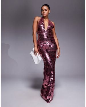 Oh Polly Flower Sequin Maxi Dress - Red