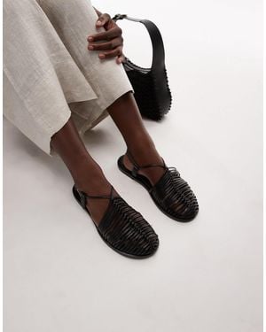 TOPSHOP Aidan - chaussures plates tressées en cuir - Blanc