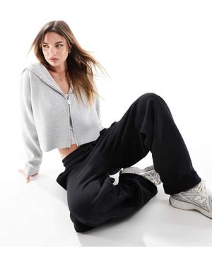 Stradivarius Felpa Grigia Con Cappuccio E Zip - Nero