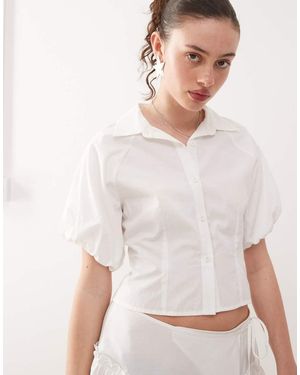 Collusion Puff Sleeve Cinched Shirt Co-ord - White
