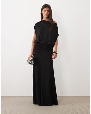Gina Tricot Drop Waist Maxi Dress With Batwing Sleeves - Black