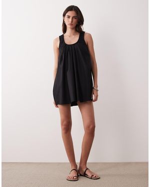 ASOS Poplin Scoop Ruched Neck Mini Sundress - Black