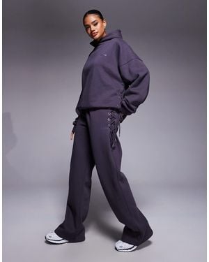 Kaiia Cotton Rich Lace Up Detail Wide Leg sweatpants Co-ord - Blue