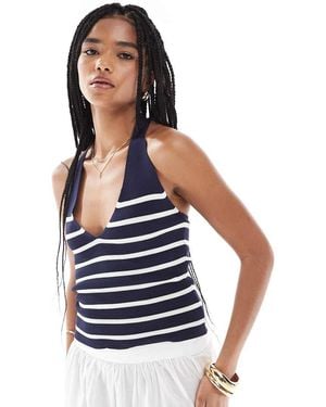 Pimkie Fine Knit V Neck Halterneck Top - Blue