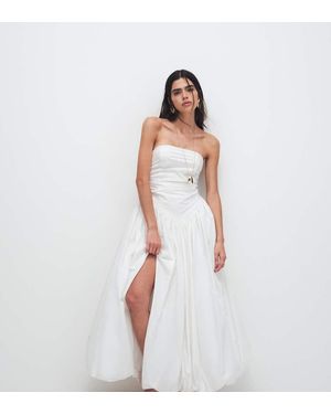 Kaiia Exclusive Bandeau Volume Puffball Thigh Split Maxi Dress - White