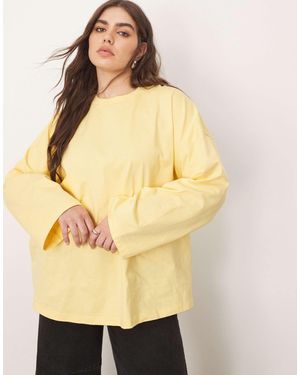 ARRANGE Curve Cotton Oversized Long Sleeve T-shirt - Yellow