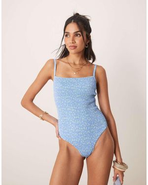 Kulani Kinis Costume Da Bagno Scollato Sul Retro Con Stampa A Fiori Color Limone - Blu