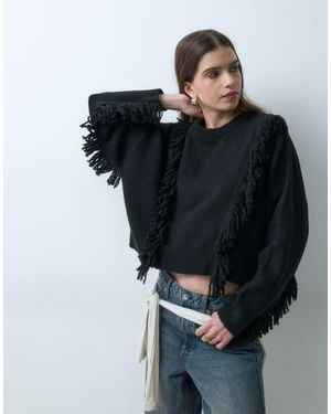 ASOS Knitted Fringe Detailing Oversized Sweater - Black