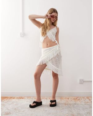 Collusion Crochet Tassel Wrap Skirt - Natural