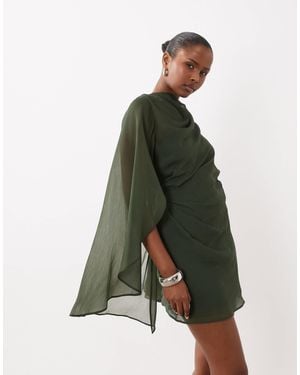 ASOS High Neck Drape Front Extreme Cape Sleeve Mini Dress - Green