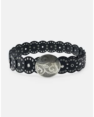 Pull&Bear Faux Leather Belt With Circles - Black