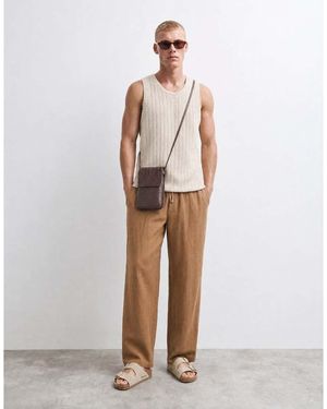 ASOS Linen Rich Tailored Wide Leg Pull On Trousers - Natural
