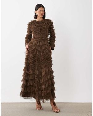 Beauut Maryisa Long Sleeve Ruffle Maxi Dress - Brown