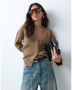Threadbare Cárdigan Oversize Con Cuello De Pico Y Detalle De Puños Anchos Vueltos En Tostado-Neutro