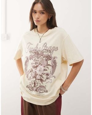 Monki Oversized Floral Graphic T-shirt - Natural