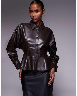 River Island Faux Leather Batwing Shirt - Grey