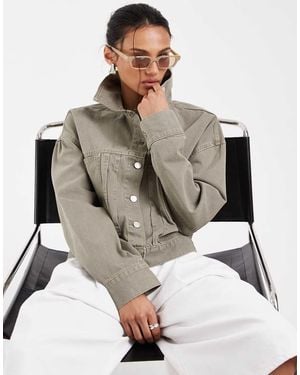 ASOS Denim Jacket With Tie Back Detail - Natural