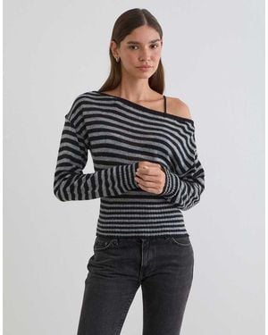 Motel Suena Asymmetric Stripe Knit Jumper - Black